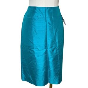 Finity Studio 100% Raw Silk Turquoise Teal Pencil Midi Skirt Lined Size 10